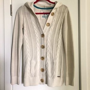 KIRRA beige cream knit buttonup cardigan with hood